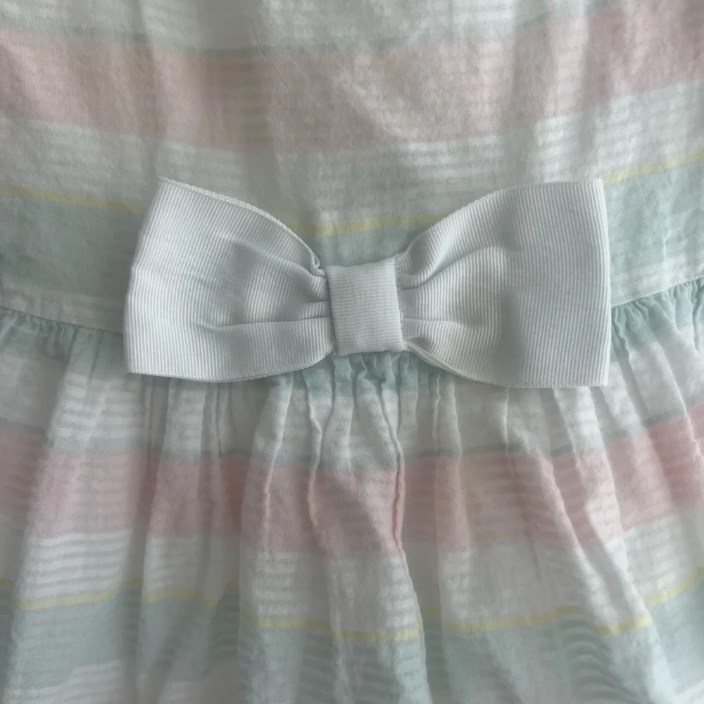 Janie & Jack pastel striped Easter /spring dress with bow & built in petticoat - Picture 2 of 6